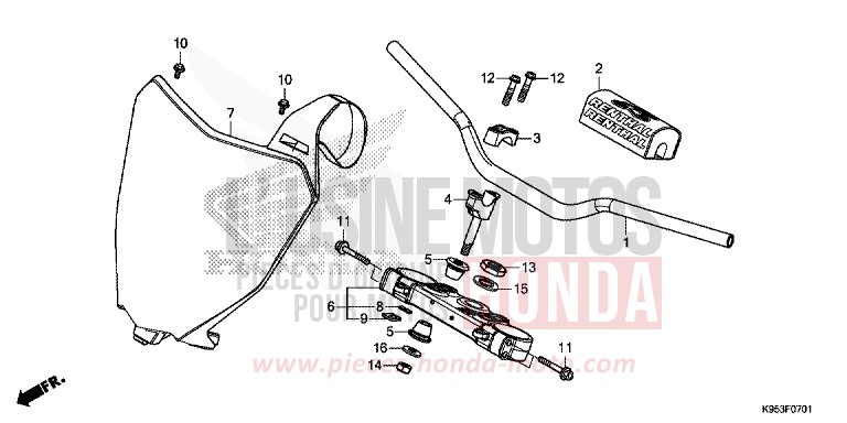TUYAU DE GUIDON/PONT SUPERIEUR (CRF250RK,L,M/CRF250RXK,L) de CRF250R EXTREME RED (R292) 2020