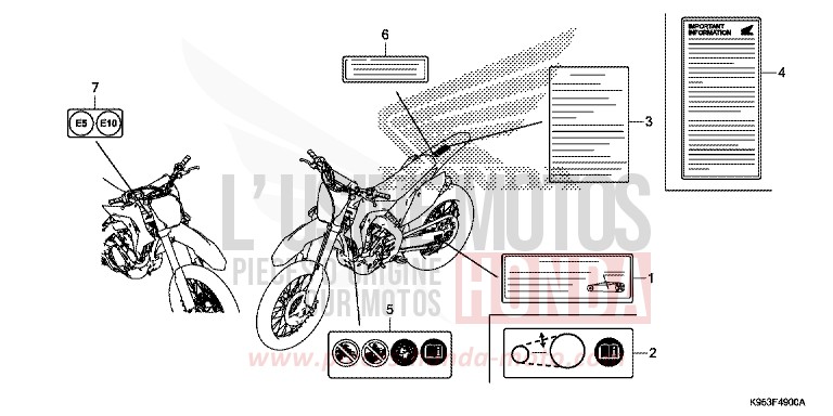 ETIQUETTE DE PRECAUTIONS de CRF250R EXTREME RED (R292) 2020