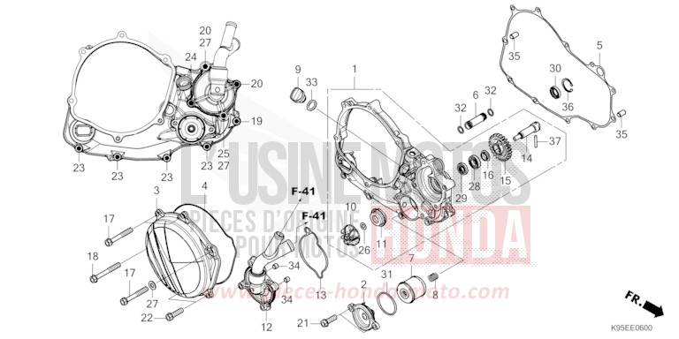 PANNEAU CARTER-MOTEUR D./POMPE A EAU de CRF250R EXTREME RED (R292) 2022