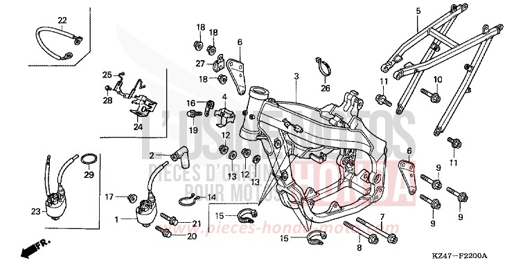 CARROSSERIE DE CHASSIS/ BOBINE D'ALLUMAGE de CR125R EXTREME RED (R292) 2004