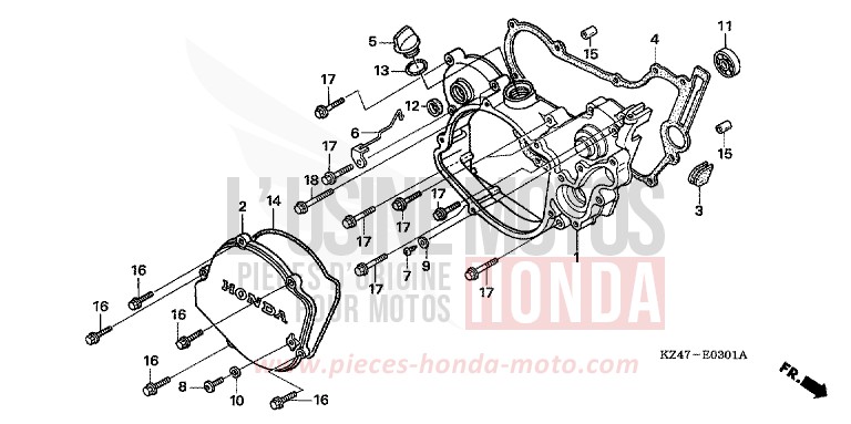 PANNEAU CARTER-MOTEUR D. (CR125R5-7) de CR125R EXTREME RED (R292) 2006