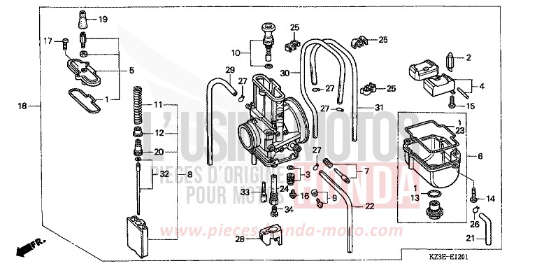 CARBURATEUR (2) de CR250R EXPLOSION RED (R254) 2001