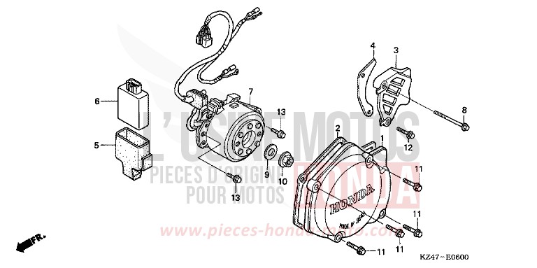 PANNEAU CARTER-MOTEUR G./ GENERATRICE de CR125R EXTREME RED (R292) 2006