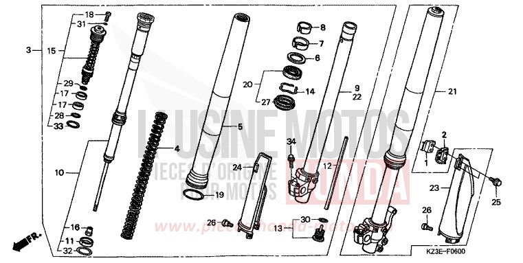 FOURCHETTE AVANT de CR250R EXPLOSION RED (R254) 2001