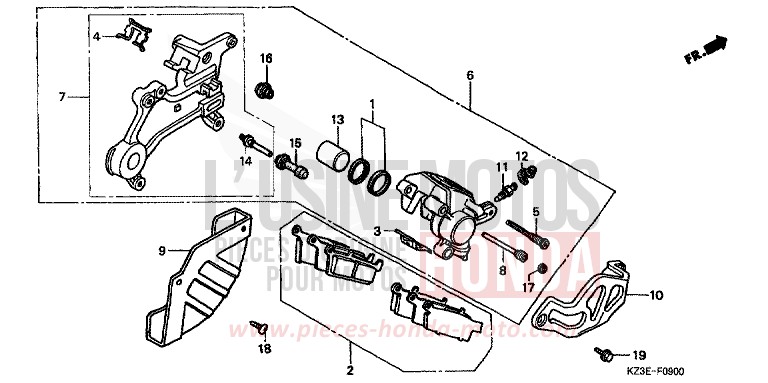 ETRIER DE FREIN ARRIERE de CR250R EXPLOSION RED (R254) 2001