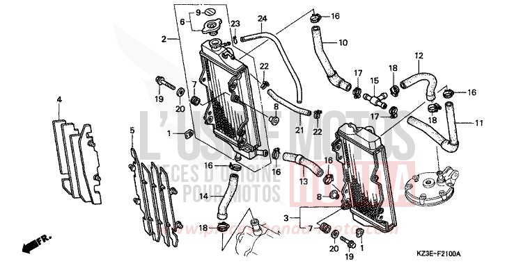 RADIATEUR de CR250R EXPLOSION RED (R254) 2001
