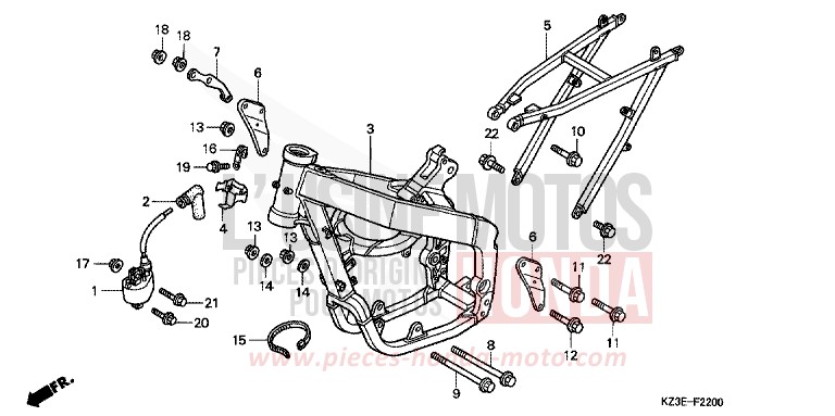 CARROSSERIE DE CHASSIS de CR250R EXPLOSION RED (R254) 2001
