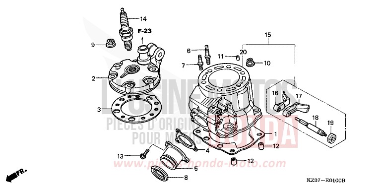 CYLINDRE/CULASSE (CR250R2-4) de CR250R EXPLOSION RED (R254) 2002