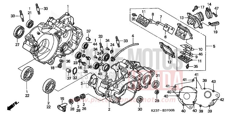 CARTER MOTEUR (CR250R2) de CR250R EXPLOSION RED (R254) 2002