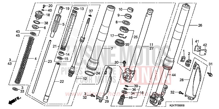 FOURCHETTE AVANT de CR125R EXTREME RED (R292) 2007