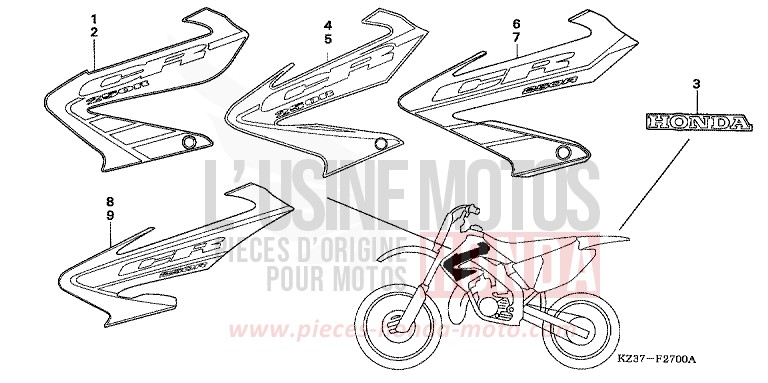 MARQUE (CR250R2-5) de CR250R EXPLOSION RED (R254) 2002