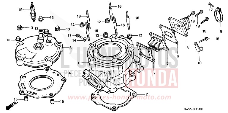 CYLINDRE/CULASSE (1) de CR125R FLASH RED (R119) 1984