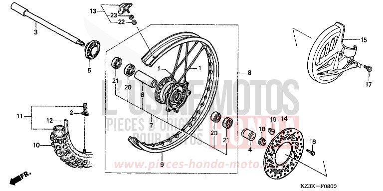 ROUE AVANT de CR250R EXPLOSION RED (R254) 2003