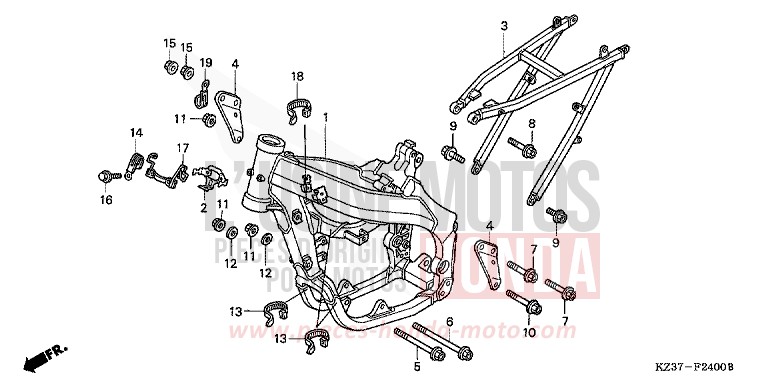 CARROSSERIE DE CHASSIS de CR250R EXPLOSION RED (R254) 2003