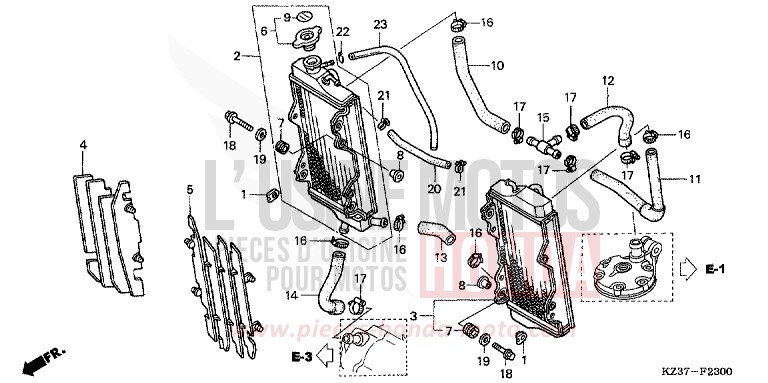 RADIATEUR (CR250R2-4) de CR250R EXTREME RED (R292) 2004