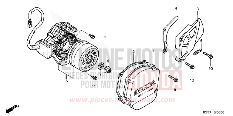 PANNEAU CARTER-MOTEUR G./ GENERATRICE de CR250R EXTREME RED (R292) 2005
