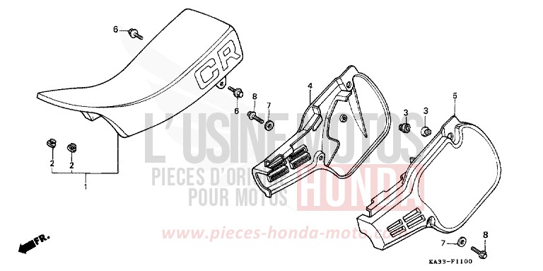 SIEGE/COUVERCLE LATERAL (1) de CR125R FLASH RED (R119) 1984