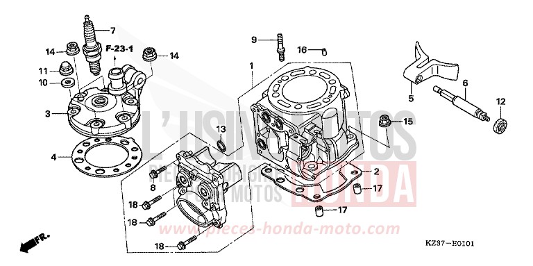 CYLINDRE/CULASSE (CR250R5-7) de CR250R EXTREME RED (R292) 2007