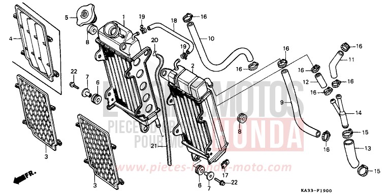 RADIATEUR (1) de CR125R FLASH RED (R119) 1984