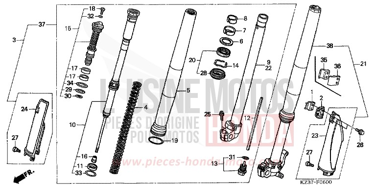 FOURCHETTE AVANT de CR250R EXTREME RED (R292) 2007