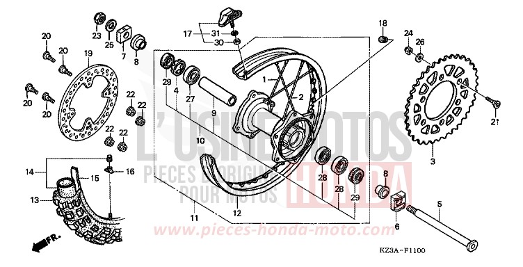 ROUE ARRIERE de CR250R EXTREME RED (R292) 2007