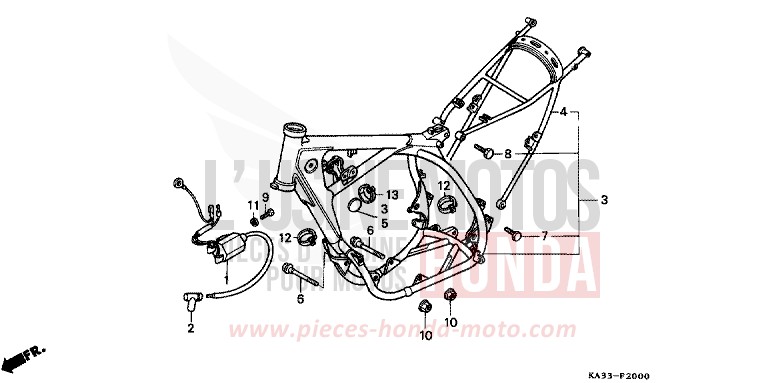CARROSSERIE DE CHASSIS/BOBINE D'ALLUMAGE (1) de CR125R FLASH RED (R119) 1984