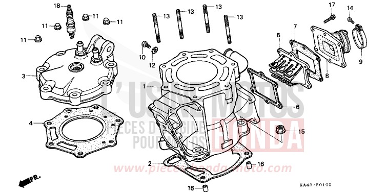 CYLINDRE/CULASSE (1) de CR250R FLASH RED (R119) 1984