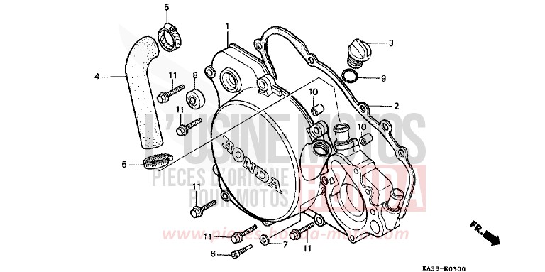 PANNEAU CARTER-MOTEUR D. (1) de CR125R FLASH RED (R119) 1985