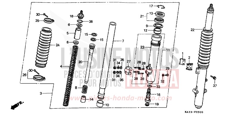 FOURCHETTE AVANT (1) de CR125R FLASH RED (R119) 1985