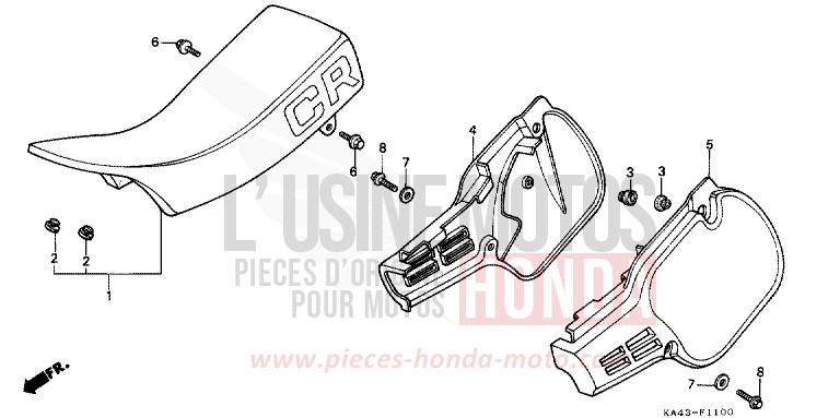 SIEGE/COUVERCLE LATERAL (1) de CR250R FLASH RED (R119) 1984