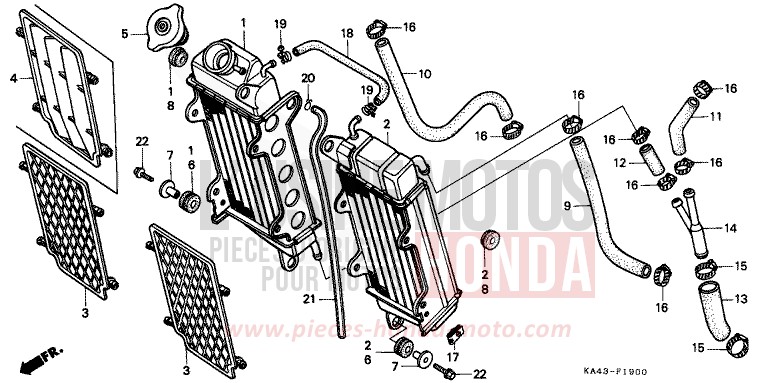 RADIATEUR (1) de CR250R FLASH RED (R119) 1984