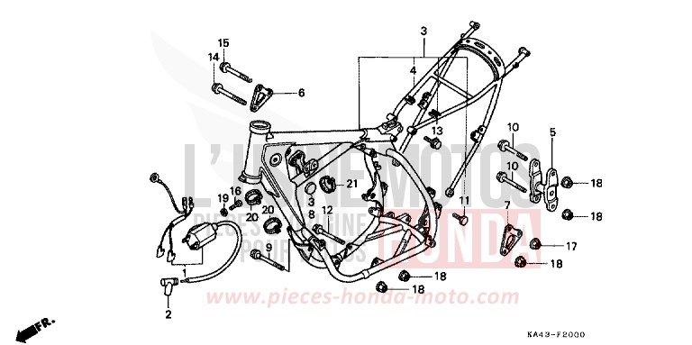 CARROSSERIE DE CHASSIS/BOBINE D'ALLUMAGE (1) de CR250R FLASH RED (R119) 1984