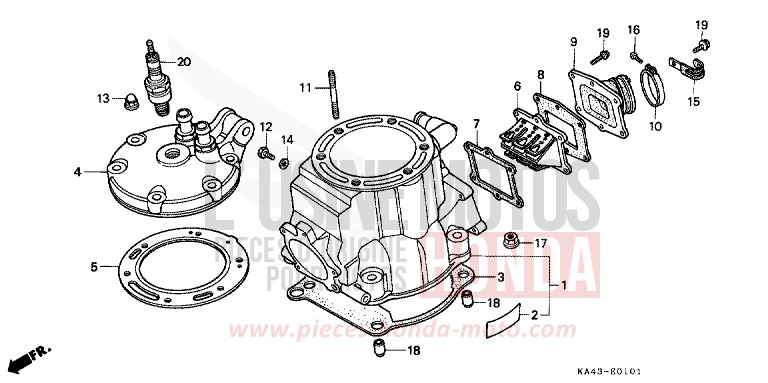 CYLINDRE/CULASSE (2) de CR250R FLASH RED (R119) 1985