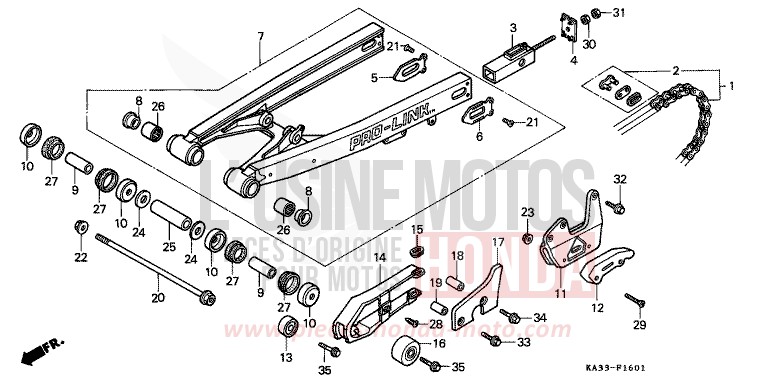 FOURCHETTE ARRIERE/CHAINE SECONDAIRE (2) de CR125R FLASH RED (R119) 1985