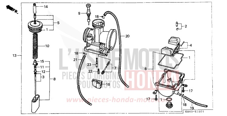 CARBURATEUR (2) de CR250R FLASH RED (R119) 1985