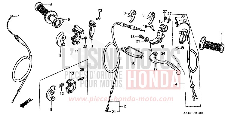 LEVIER DE GUIDON/COMMUTATEUR/ CABLE de CR250R FLASH RED (R119) 1985