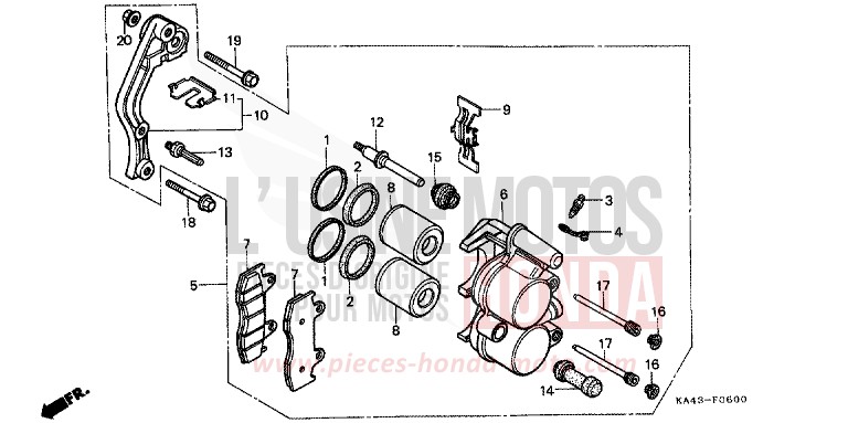 ETRIER DE FREIN AVANT (1) de CR250R FLASH RED (R119) 1985