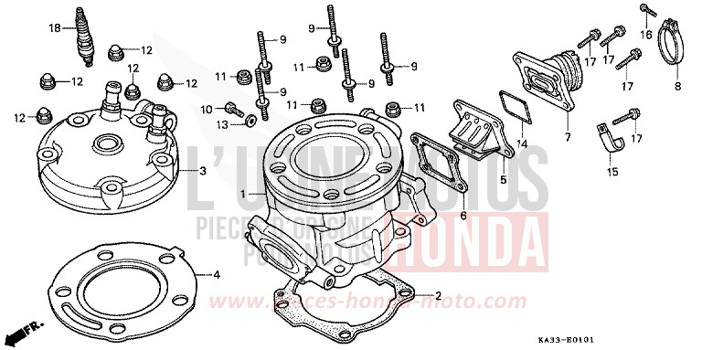CYLINDRE/CULASSE (2) de CR125R FLASH RED (R119) 1986