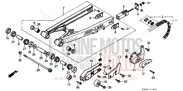 FOURCHETTE ARRIERE/CHAINE SECONDAIRE (2) de CR250R FLASH RED (R119) 1985