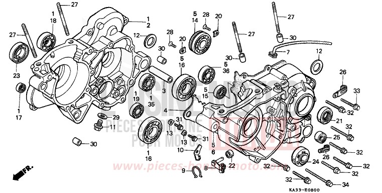 CARTER MOTEUR (1) de CR125R FLASH RED (R119) 1986
