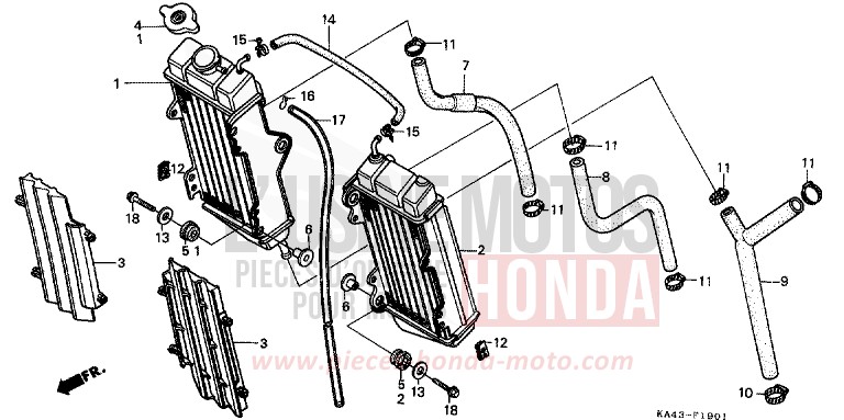 RADIATEUR (2) de CR250R FLASH RED (R119) 1985