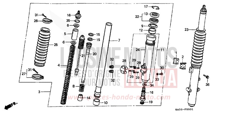 FOURCHETTE AVANT (2) de CR125R FLASH RED (R119) 1986