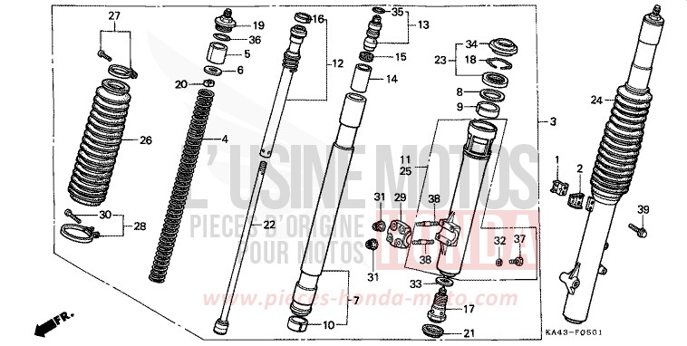 FOURCHETTE AVANT (2) de CR250R FLASH RED (R119) 1986
