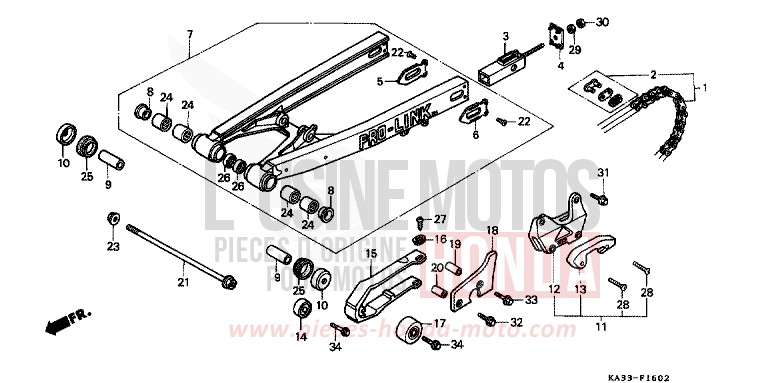FOURCHETTE ARRIERE/CHAINE SECONDAIRE (3) de CR125R FLASH RED (R119) 1986