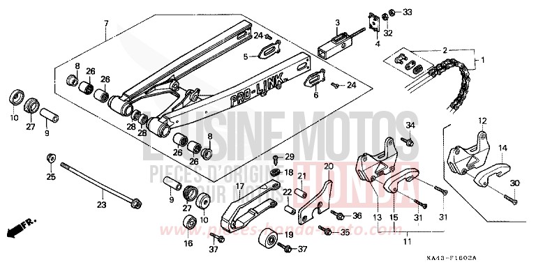 FOURCHETTE ARRIERE/CHAINE SECONDAIRE (3) de CR250R FLASH RED (R119) 1986