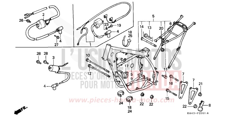 CARROSSERIE DE CHASSIS/BOBINE D'ALLUMAGE (2) de CR250R FLASH RED (R119) 1986