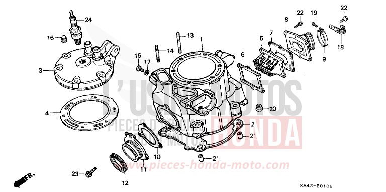 CYLINDRE/CULASSE (3) de CR250R FLASH RED (R119) 1987