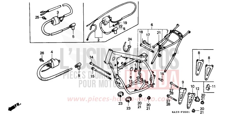 CARROSSERIE DE CHASSIS/BOBINE D'ALLUMAGE (2) de CR125R FLASH RED (R119) 1986