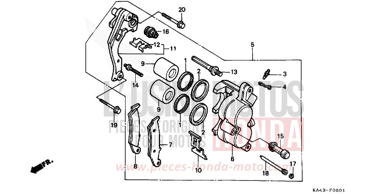 ETRIER DE FREIN AVANT (2) de CR250R FLASH RED (R119) 1987