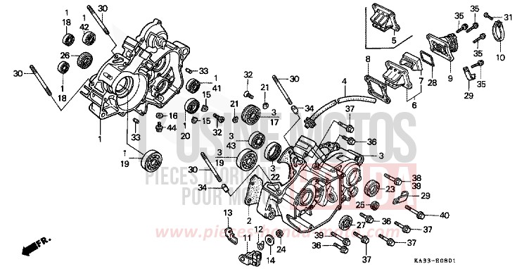 CARTER MOTEUR (2) de CR125R FIGHTING RED (R134) 1987